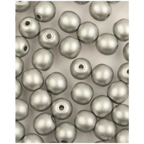 Стеклянные чешские бусины, круглые, Round Beads, 4 мм, цвет Alabaster Metallic Silver, 50 шт. (2010-29405*1)