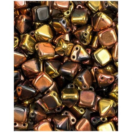 Стеклянные чешские бусины с двумя отверстиями, Pyramid beads 2-hole, 6 мм, цвет Jet California Gold Rush, 20 шт. (23980-98542*2)