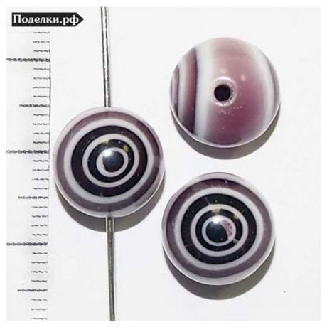 Стеклянная бусина Шарик Спираль 0006458 фиолетовый с белым прозрачный 12 мм, цена за 10 шт.