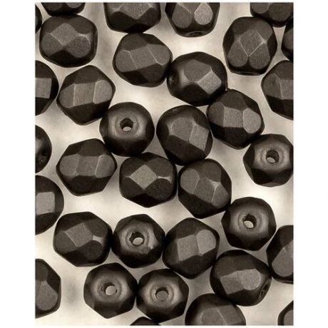 Стеклянные чешские бусины, граненые круглые, Fire polished, 4 мм, цвет Alabaster Metallic Black, 50 шт. (2010-29400*1)