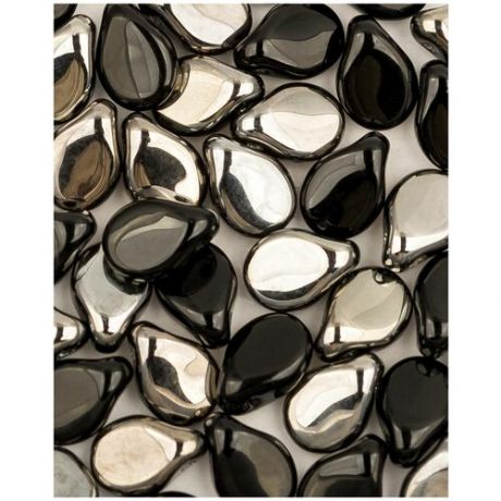 Стеклянные чешские бусины, Pip Beads, 5х7 мм, цвет Jet Chrome, 50 шт. (23980-27401*1)