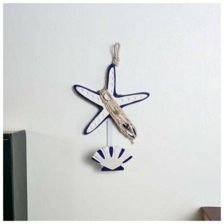 Крючок декоративный дерево "Морская звезда и ракушка" 20х14х6 см
