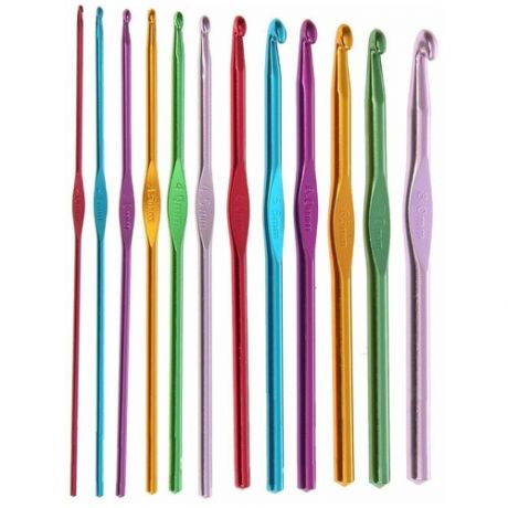 Набор крючков для вязания, d = 2-8 мм, 14.5 см, 12 шт, цвет разноцветный