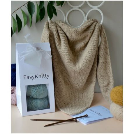 Набор для вязания платка-бактуса Rumi EasyKnitty для начинающих, цвет розовый, с видеоуроками