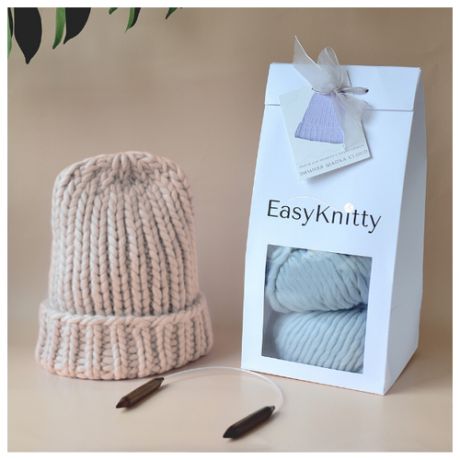Набор для вязания зимней шапки Cloud EasyKnitty для начинающих, цвет бежевый, с видеоуроками