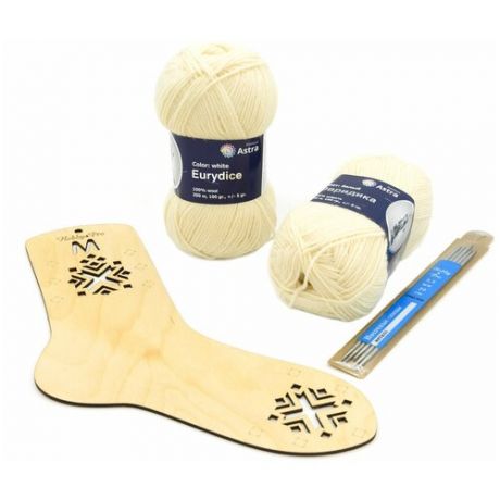Набор для вязания носков с блокатором/шаблоном для вязания, 02 белый