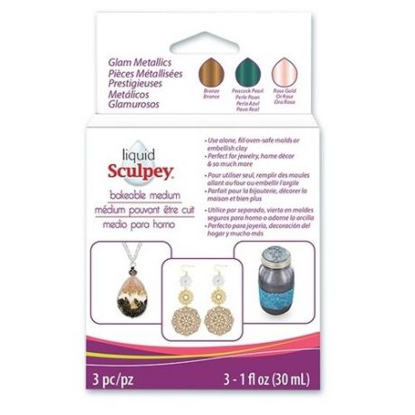 Набор декоративного геля Liquid Sculpey Multipack "GLM1 Glam Metallics", 3 цвета по 30 мл, арт. ALS