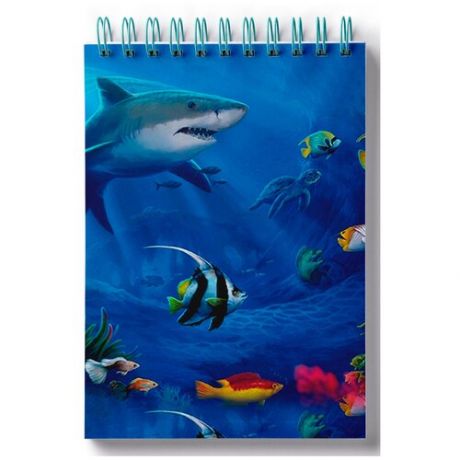 Блокнот для зарисовок, скетчбук Акула, синее море, рыбки