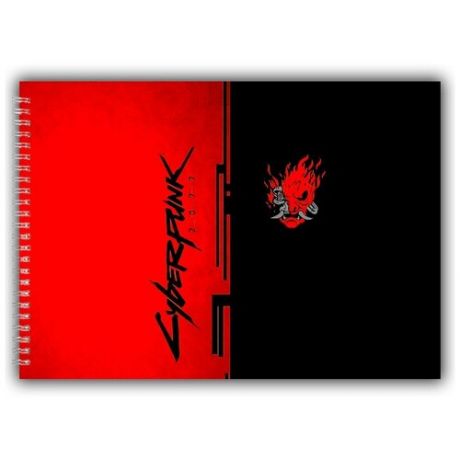Альбом для рисования а4, скетчбук Cyberpunk 2077 красно-черный, рожица