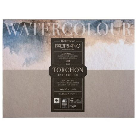 Блок для акварели Fabriano Watercolour Studio 270г/м. кв 18x24см Торшон 20 листов склейка по 4 сторонам