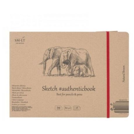 Скетчбук SMLT Brown #authenticbook (крафт) с резинкой 24,5x18,1 см 28 л 135 г
