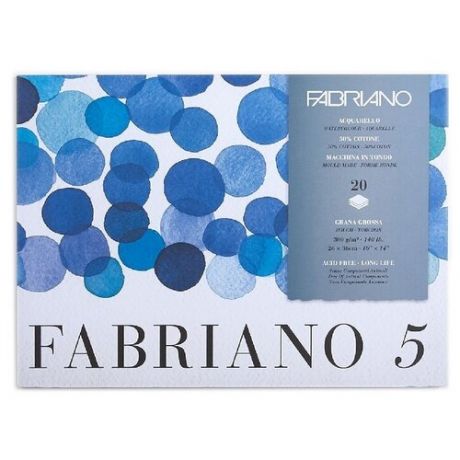 Блок для акварели Fabriano Fabriano 5 300г/м. кв 26x36см Торшон 20 листов склейка по 4 сторонам
