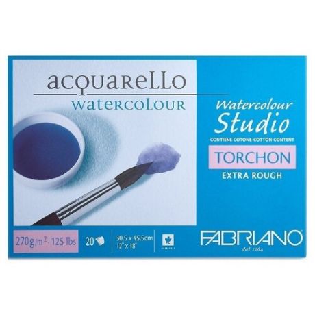 Блок для акварели Fabriano Watercolour Studio 270г/м. кв 30,5x45,5см Торшон 20 листов склейка по 4 сторонам