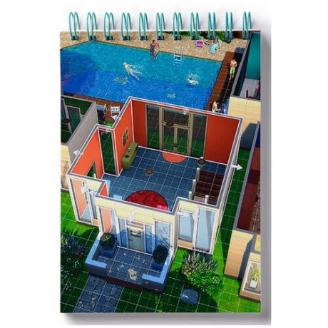 Блокнот для зарисовок, скетчбук Пазл магнитный sims, дома вид сверху, бассейн
