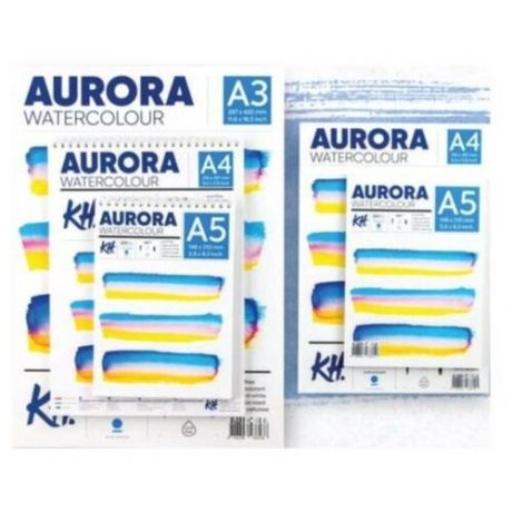 Альбом для акварели на спирали Aurora Cold А4 12 л 300 г 100% целлюлоза
