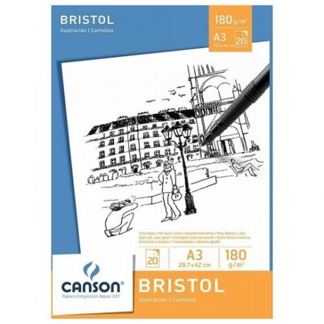 Canson Альбом для графики "Bristol" 180г/м2 A3 20л склейка по короткой стороне