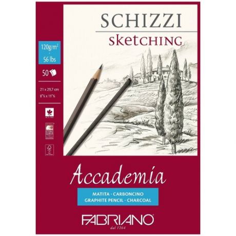 Альбом для зарисовок Fabriano Accademia 120г/м. кв 21x29,7см мелкозернистая 50 листов склейка по 1 стороне
