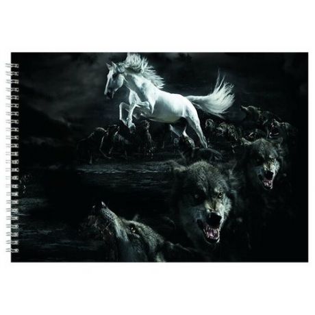 Альбом для рисования, скетчбук Конь и волки