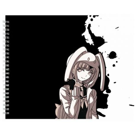 Альбом для рисования, скетчбук Anime, черно белая девушка с ушками