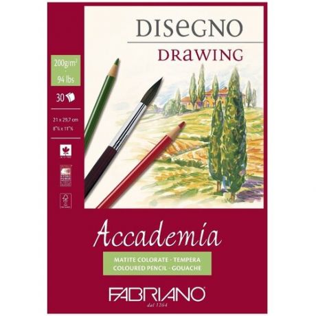 Альбом для зарисовок Fabriano Accademia 200г/м. кв 21x29,7см мелкозернистая 30 листов склейка по 1 стороне