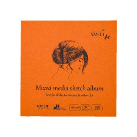 Альбом SMLT "Art Layflat Mixed media" 14х14 см 32 л 200 г, белая бумага