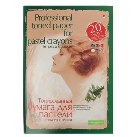 Папка для пастели А4, 20 листов "Профессиональная серия", блок 6 цветов, 150-230 г/м2