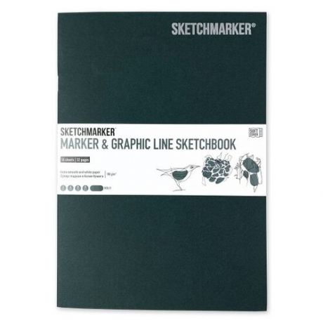 Скетчбук Sketchmarker "MARKER & GRAPHIC LINE" 17,6х25 см 16 л 180 г мягкая обложка, зеленый