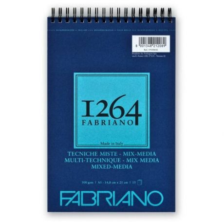 Бумага для графики Fabriano Альбом для смешанных техник MIX MEDIA 1264 Fabriano, А5 300г/м2, 15л. (спираль по короткой стороне)