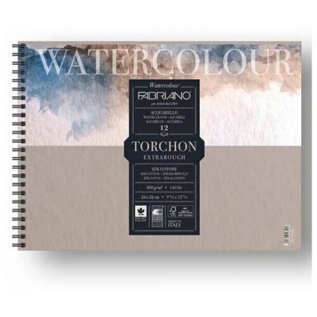 Альбом для акварели Fabriano Watercolour Studio 300г/м. кв 24x32см Торшон 12 листов спираль по короткой стороне