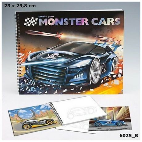 Альбом для раскрашивания c наклейками Monster Cars