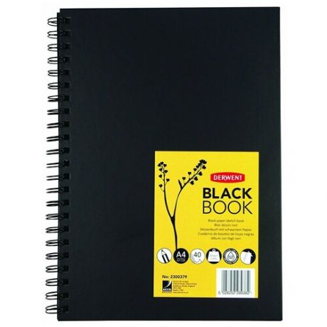 Альбом для эскизов на спирали Derwent "Black Book" Портрет А4 40 л 200 г черная бумага