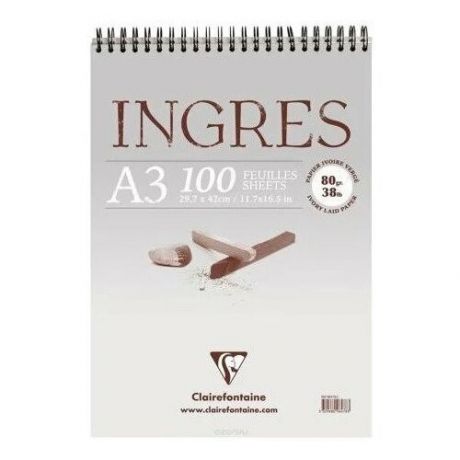 Clairefontaine Альбом Ingres для пастели, на спирали, А3, 100 листов, 80 гр цвет- белый sela