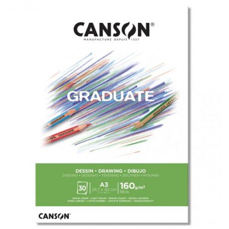 Canson Склейка для рисования "Graduate", по короткой, белый 30л, A3, 160г/м2, шероховатая