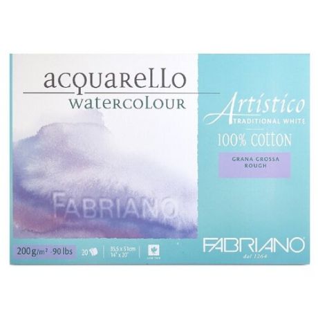 Блок для акварели Fabriano Artistico Traditional White 200г/м. кв 35,5x51см Торшон 20 листов склейка по 4 сторонам