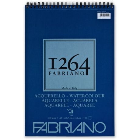 Альбом для акварели Fabriano Fabriano 1264 WATERCOLOUR 300г/м. кв 29,7х42 30 листов спираль по короткой стороне