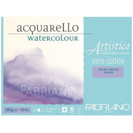 Блок для акварели Fabriano Artistico Traditional White 200г/м. кв 23x30,5см Торшон 25 листов склейка по 4 сторонам