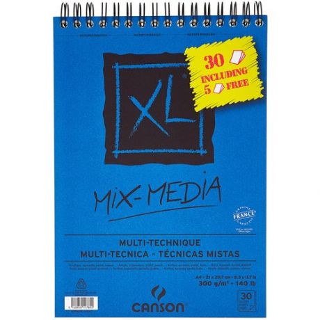 Альбом для различных техник на спирали Canson "XL Mix Media" 21х29,7 см 30 л 300 г