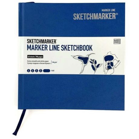 Бумага для графики SKETCHMARKER Скетчбук "Marker Line" Sketchmarker 160г/м2 16х16см, 48л тв. обложка, синий
