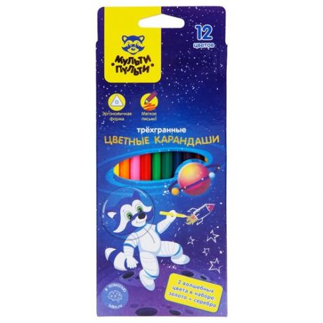 Мульти-Пульти Карандаши цветные Енот в космосе, 12 цветов (CP_29296)