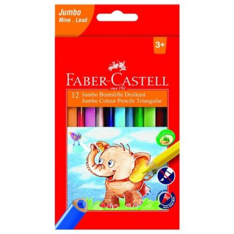 Faber-Castell Цветные карандаши Jumbo Triangular с точилкой, 12 цветов (116501)