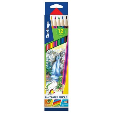 Карандаши двухцветные 12 цветов Berlingo "Водопад" (L=180мм, D=8мм, d=3мм, 6гр) 6шт картонная упаковка (CP03912)