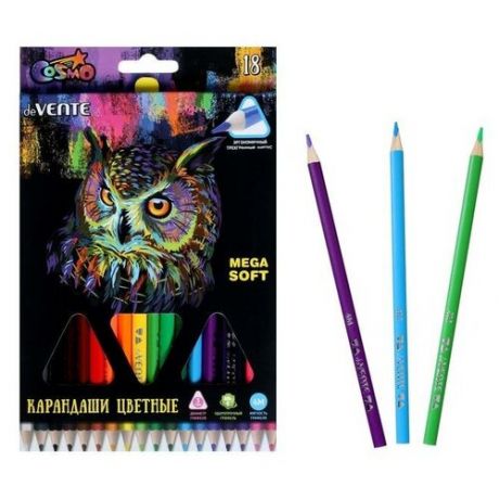 DeVENTE Карандаши цветные трехгранные мягкие Mega Soft 18 цветов