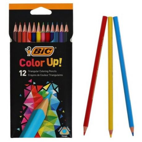 Цветные карандаши 12 цветов, для подростков и взрослых, трёхгранные, BIC Color Up, микс