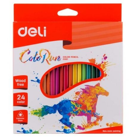 Карандаши цветные Deli ColoRun EC00120 трехгранные пластик 24цв. коробка/европод.