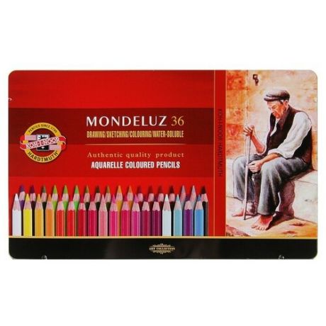Koh-I-Noor Карандаши акварельные набор 36 цветов, Koh-I-Noor Mondeluz 3725, в металлическом пенале