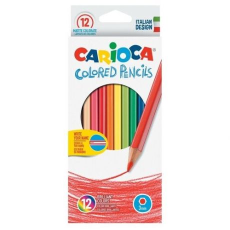 Карандаши 12 цветов Carioca, 3.0 мм, шестигранные, деревянные, картон, европодвес