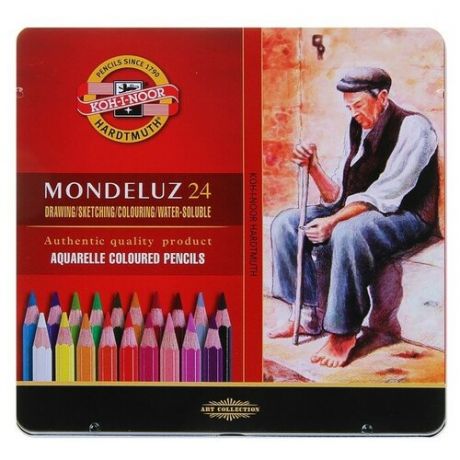 Koh-I-Noor Карандаши акварельные набор 24 цвета, Koh-I-Noor Mondeluz 3724, в металлическом пенале
