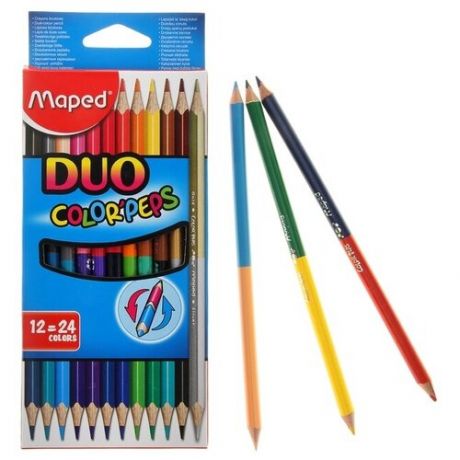 Maped Карандаши двухцветные Maped Сolor Peps, трёхгранные, 24 цвета - 12 штук, европодвес
