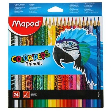 Карандаши трёхгранные 24 цвета, Maped Color Peps Animals