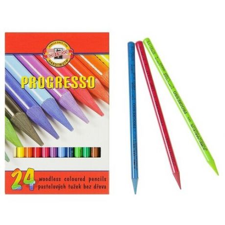 Koh-I-Noor Карандаши художественные 24 цвета, Koh-I-Noor PROGRESSO 8758, цветные, цельнографитные, в картонной коробке